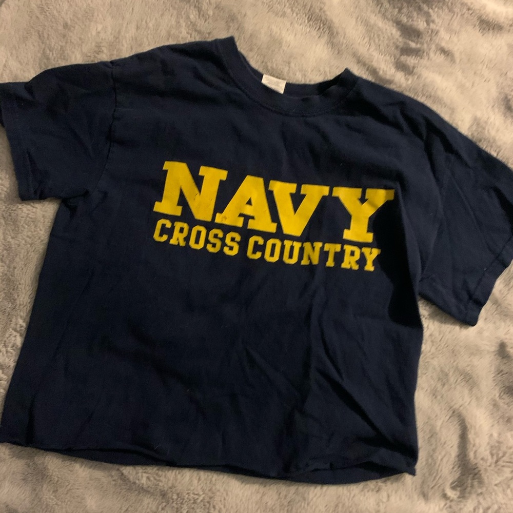 Navy cross country crop T-shirt